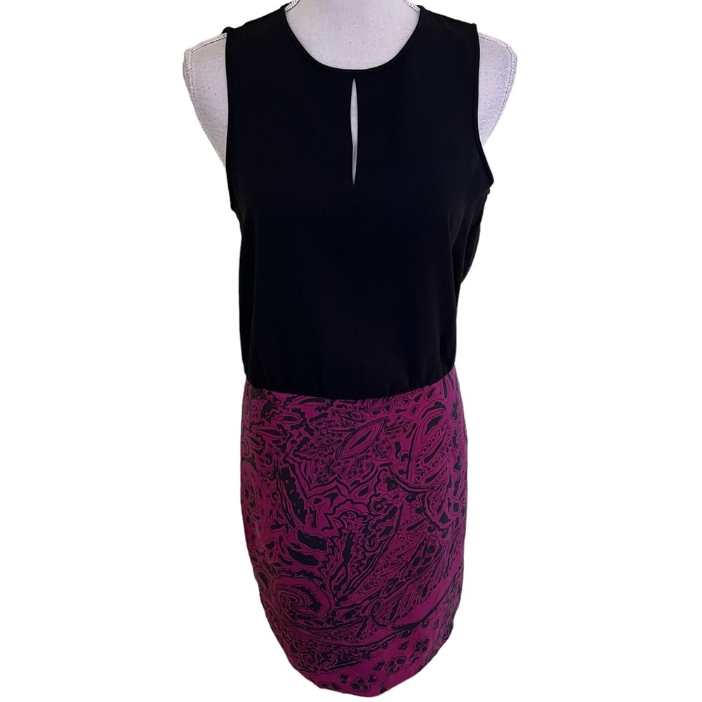 Anthropologie 4C Black and Fuchsia Silk Fitted Sleeveless Dress 4